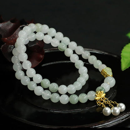 Buddha Stones Natural Tianshan Jade Lotus Gourd Double Circle Prosperity Bracelet