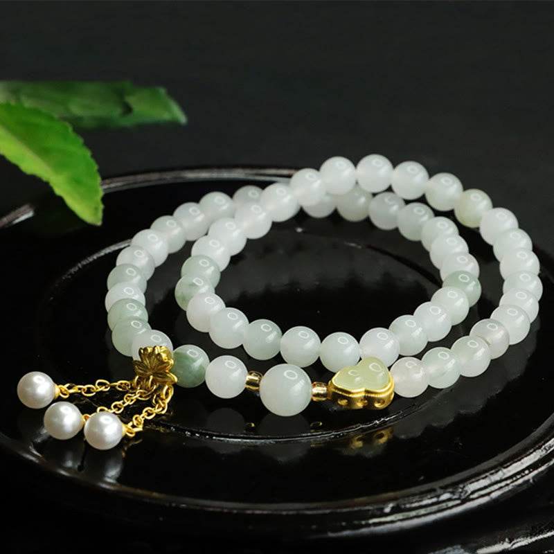 Buddha Stones Natural Tianshan Jade Lotus Gourd Double Circle Prosperity Bracelet