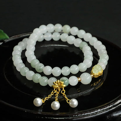 Buddha Stones Natural Tianshan Jade Lotus Gourd Double Circle Prosperity Bracelet