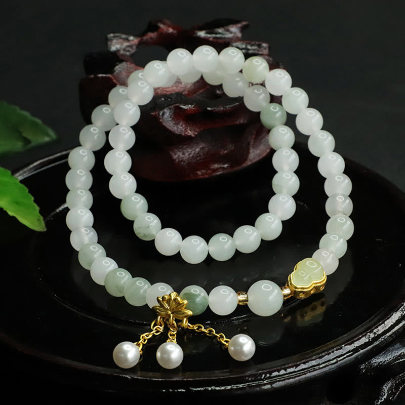 Buddha Stones Natural Tianshan Jade Lotus Gourd Double Circle Prosperity Bracelet
