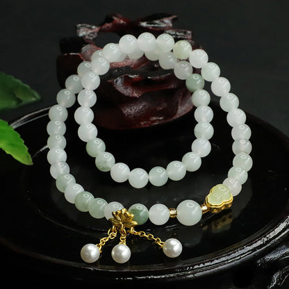 Buddha Stones Natural Tianshan Jade Lotus Gourd Double Circle Prosperity Bracelet