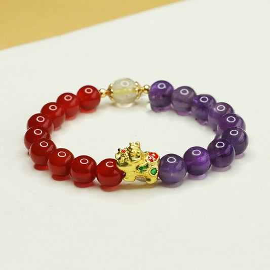 Buddha Stones Natural Amethyst Red Agate Pi Xiu Balance Bracelet