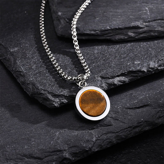 Buddha Stones Natural Stone Turquoise Tiger Eye  Lazurite Malachite Titanium Steel Purification Necklace Pendant