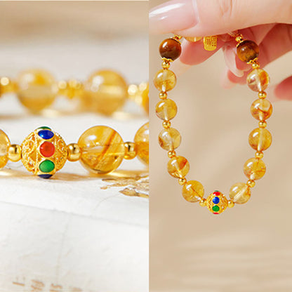 Buddha Stones 925 Sterling Silver Fu Character Citrine Tiger Eye Protection Bracelet