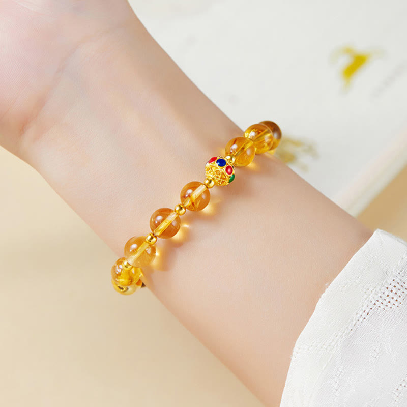 Buddha Stones 925 Sterling Silver Fu Character Citrine Tiger Eye Protection Bracelet
