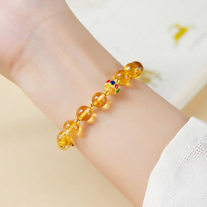 Buddha Stones 925 Sterling Silver Fu Character Citrine Tiger Eye Protection Bracelet