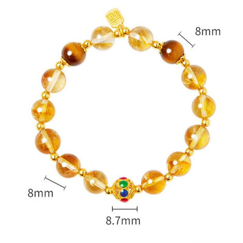 Buddha Stones 925 Sterling Silver Fu Character Citrine Tiger Eye Protection Bracelet
