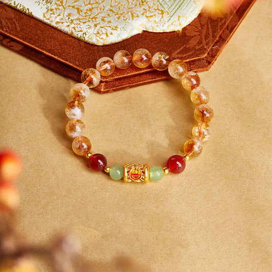 Buddha Stones 999 Sterling Silver Natural Citrine Red Agate Hetian Jade Beads Protection Bracelet