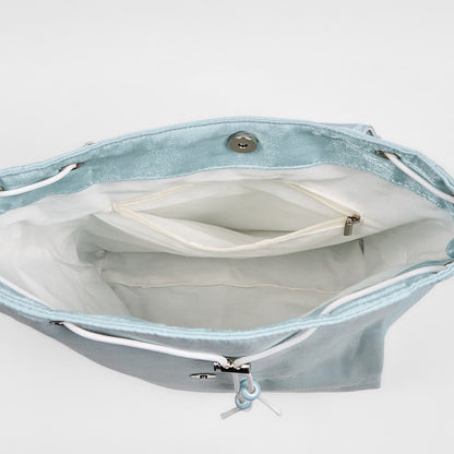 Buddha Stones Handmade Blue Lotus Embroidered Large Capacity Canvas Backpack