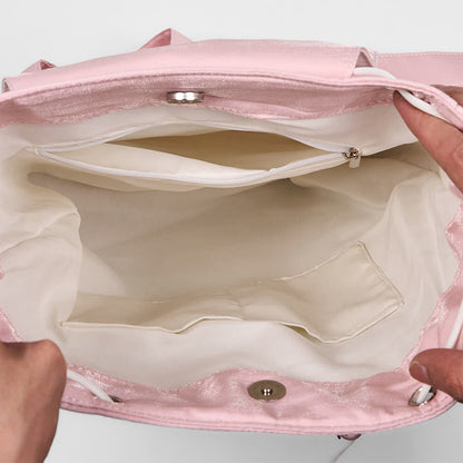 Buddha Stones Handmade Pink Peony Flowers Embroidered Large Capacity Canvas Backpack