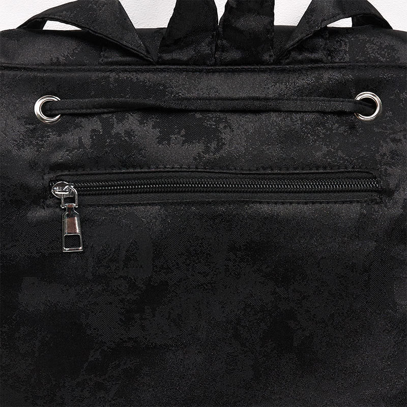 Buddha Stones Handmade Black Peony Embroidered Large Capacity Polyester Cotton Backpack