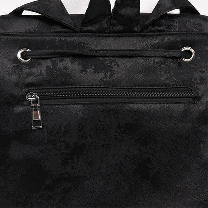 Buddha Stones Handmade Black Peony Embroidered Large Capacity Polyester Cotton Backpack