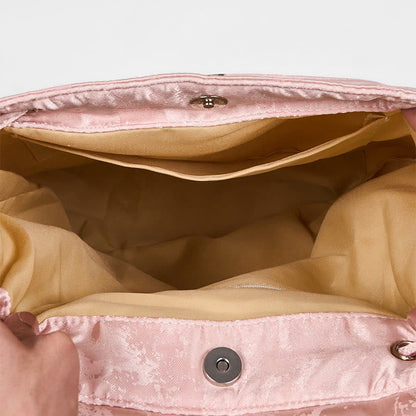 Buddha Stones Handmade Pink Lotus Embroidered Large Capacity Polyester Cotton Backpack