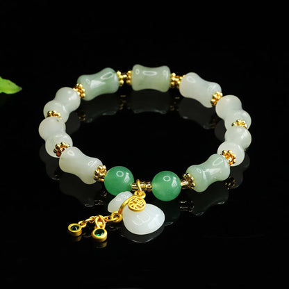 Buddha Stones Natural Tianshan Jade Fu Character Money Bag Pattern Prosperity Bracelet
