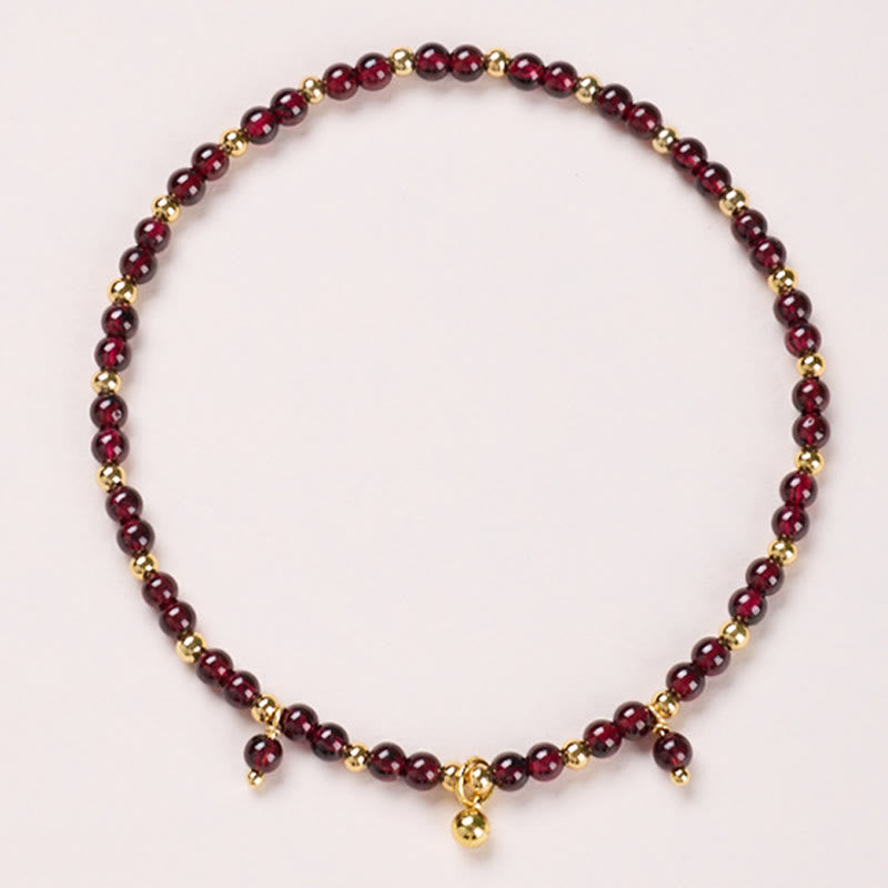 Buddha Stones Natural 4mm Garnet Copper Gold Plated Calm Anklet