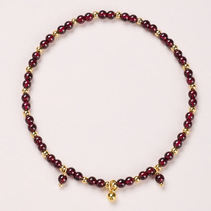 Buddha Stones Natural 4mm Garnet Copper Gold Plated Calm Anklet