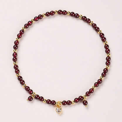 Buddha Stones Natural 4mm Garnet Copper Gold Plated Calm Anklet