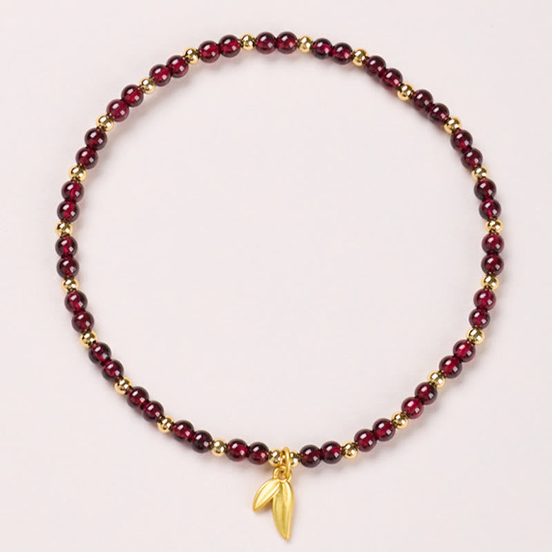 Buddha Stones Natural 4mm Garnet Copper Gold Plated Calm Anklet