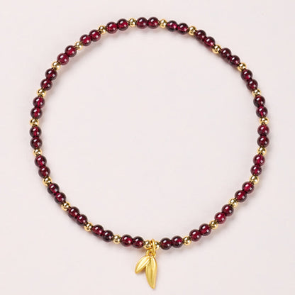 Buddha Stones Natural 4mm Garnet Copper Gold Plated Calm Anklet