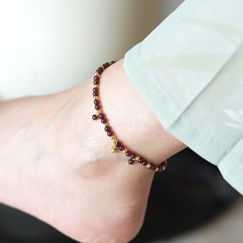 Buddha Stones Natural 4mm Garnet Copper Gold Plated Calm Anklet