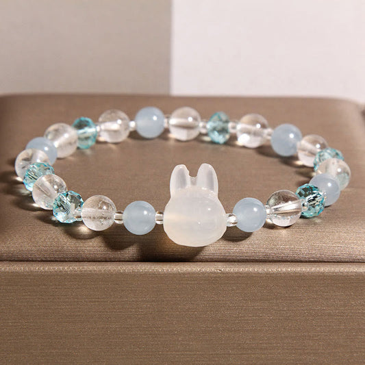 Buddha Stones Natural Rabbit Aquamarine White Crystal Healing Bracelet
