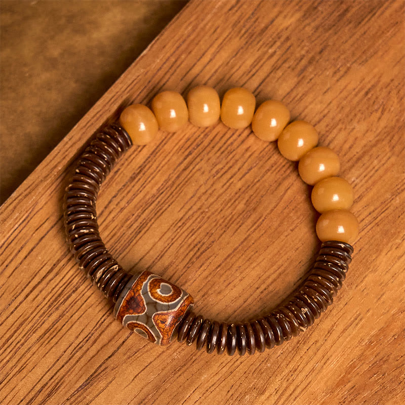 Buddha Stones Tibetan Bodhi Seed Dzi Bead Coconut Shell Wisdom Bracelet