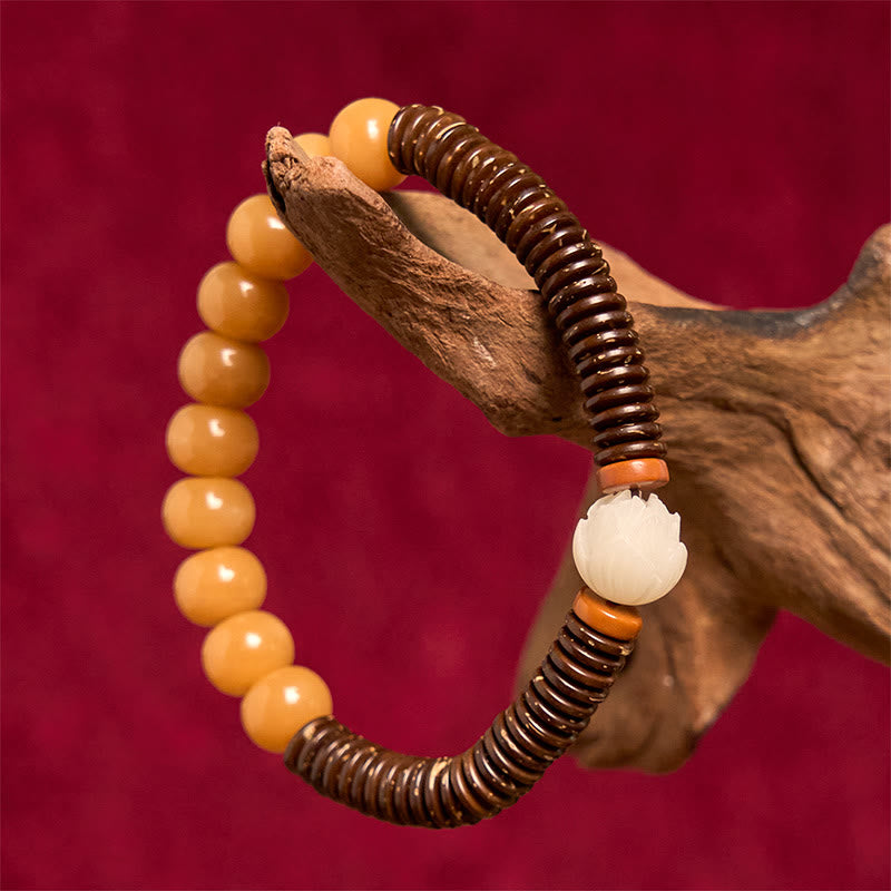 Buddha Stones Tibetan Bodhi Seed Dzi Bead Coconut Shell Wisdom Bracelet