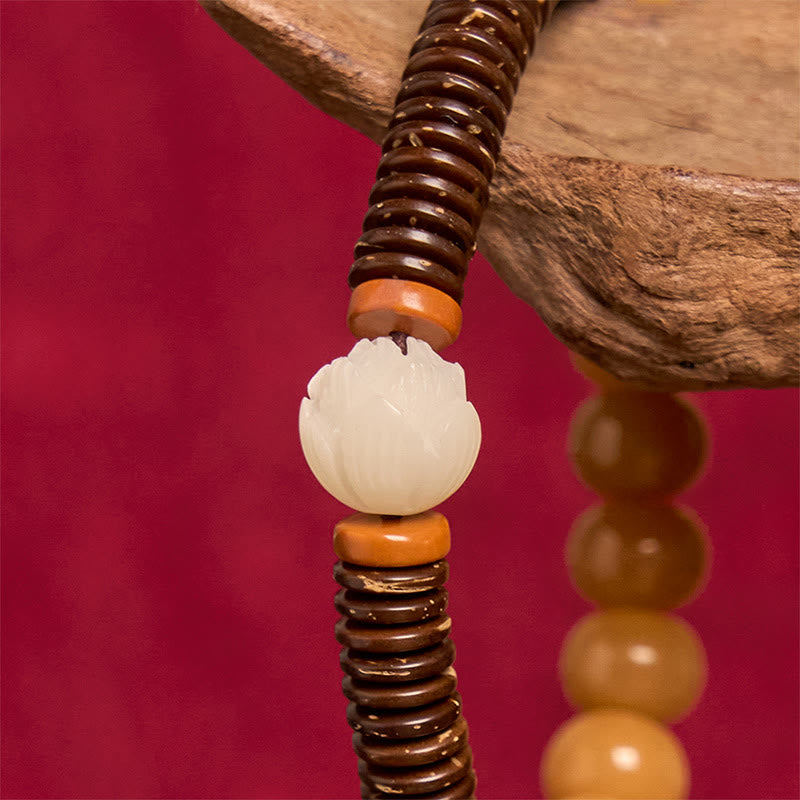 Buddha Stones Tibetan Bodhi Seed Dzi Bead Coconut Shell Wisdom Bracelet
