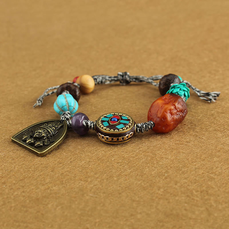 Buddha Stones Tibetan Buddha's Eye Turquoise Lotus Zakiram Protection Rope Bracelet