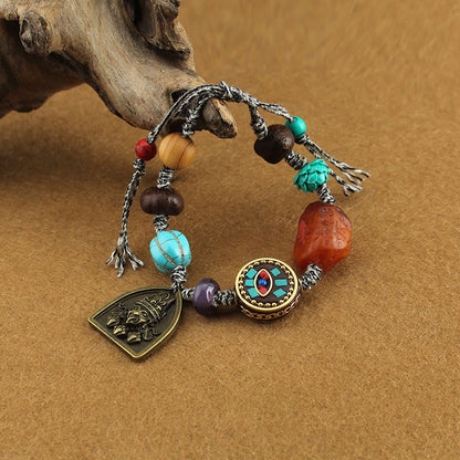 Buddha Stones Tibetan Buddha's Eye Turquoise Lotus Zakiram Protection Rope Bracelet