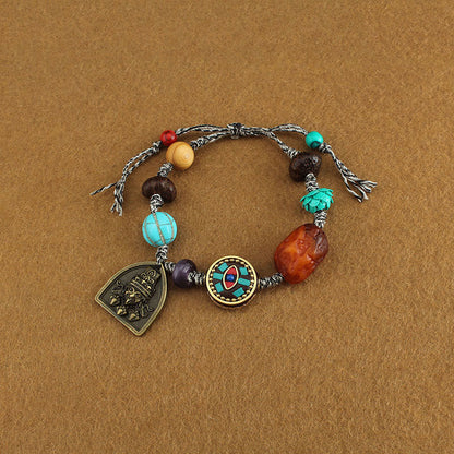 Buddha Stones Tibetan Buddha's Eye Turquoise Lotus Zakiram Protection Rope Bracelet