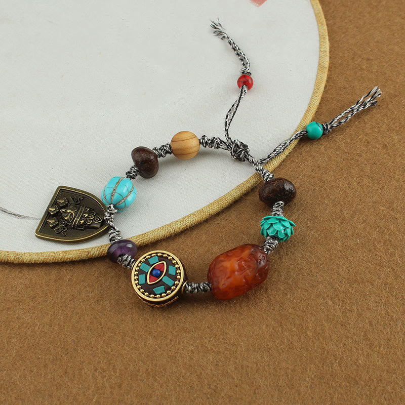 Buddha Stones Tibetan Buddha's Eye Turquoise Lotus Zakiram Protection Rope Bracelet