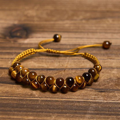 Buddha Stones Natural Tiger Eye Cinnabar Hand-woven Double Row Beads Protection Bracelet