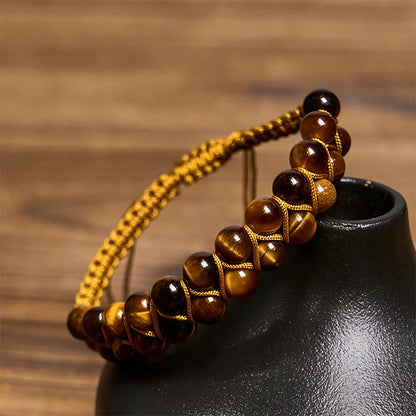 Buddha Stones Natural Tiger Eye Cinnabar Hand-woven Double Row Beads Protection Bracelet