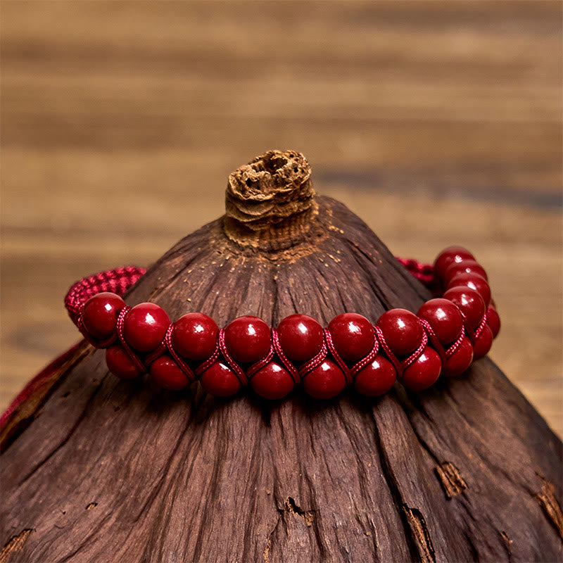 Buddha Stones Natural Tiger Eye Cinnabar Hand-woven Double Row Beads Protection Bracelet