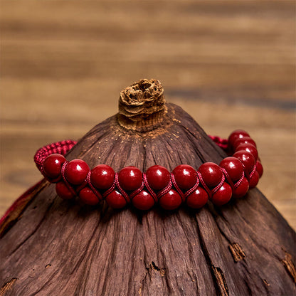 Buddha Stones Natural Tiger Eye Cinnabar Hand-woven Double Row Beads Protection Bracelet