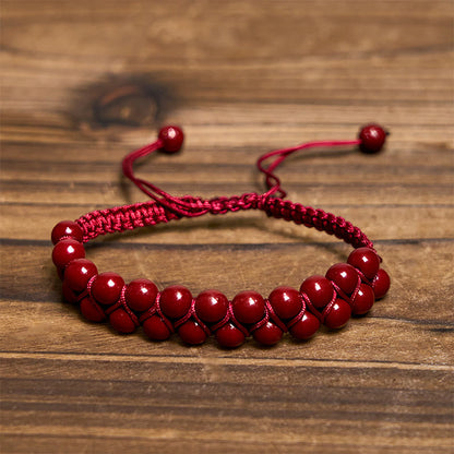 Buddha Stones Natural Tiger Eye Cinnabar Hand-woven Double Row Beads Protection Bracelet