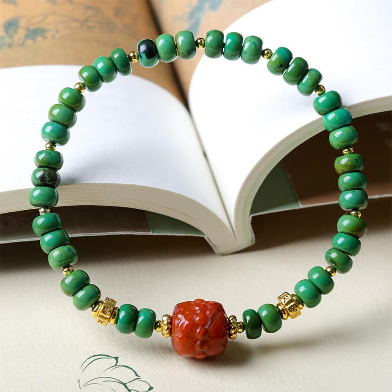 Buddha Stones Tibetan Turquoise Beads South Red Agate Lotus Balance Bracelet