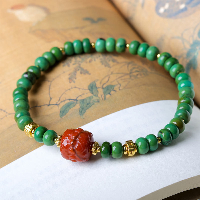 Buddha Stones Tibetan Turquoise Beads South Red Agate Lotus Balance Bracelet
