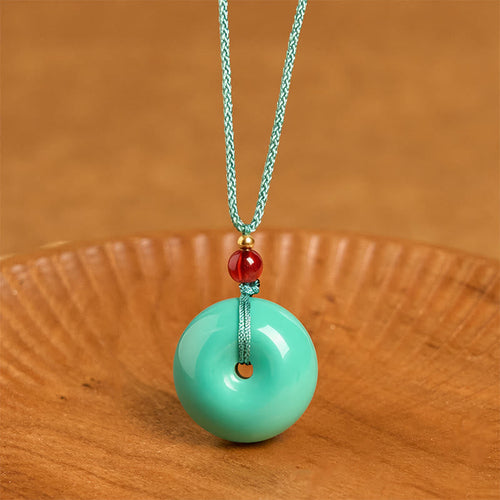 Buddha Stones Turquoise Peace Buckle Rope Balance Necklace Pendant