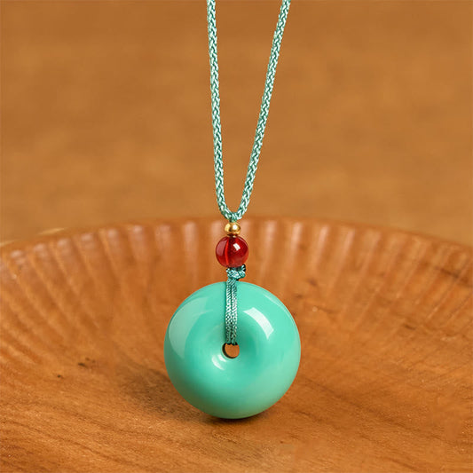 Buddha Stones Turquoise Peace Buckle Rope Balance Necklace Pendant