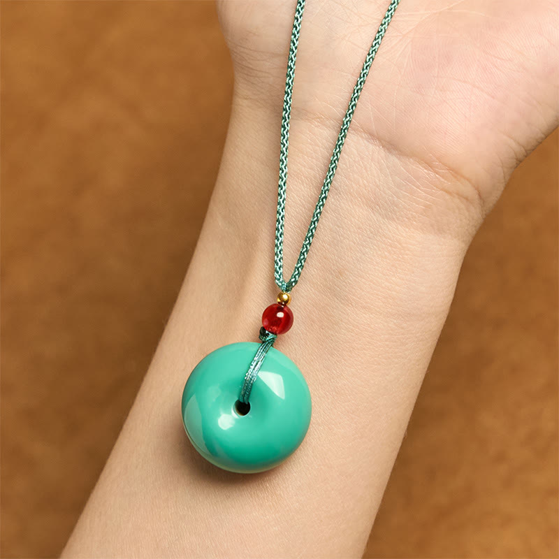 Buddha Stones Turquoise Peace Buckle Rope Balance Necklace Pendant