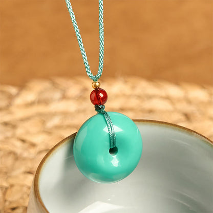 Buddha Stones Turquoise Peace Buckle Rope Balance Necklace Pendant