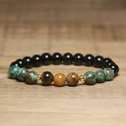 Buddha Stones Turquoise Tiger Eye Beads Glass Balance Serenity Bracelet