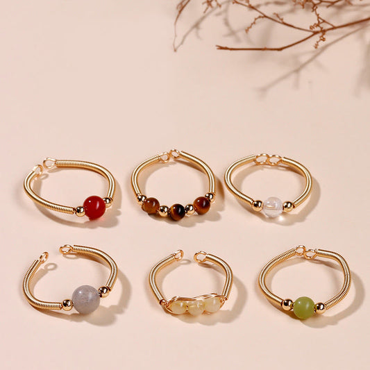 Buddha Stones Natural Stone Bead Alloy Healing Open Ring
