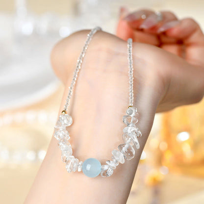 Buddha Stones Irregular White Crystal Aquamarine Bead Healing Necklace Pendant