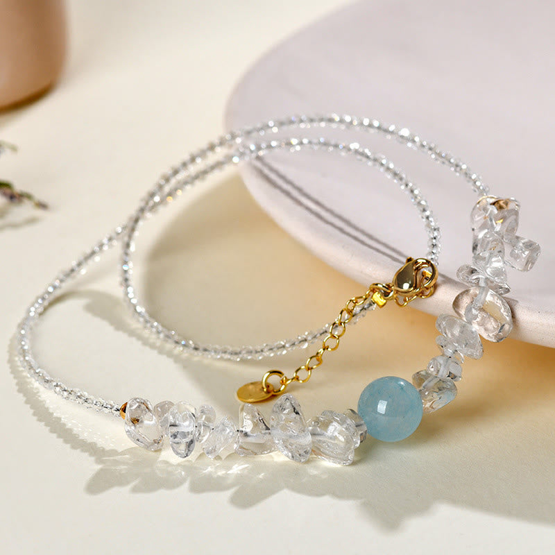 Buddha Stones Irregular White Crystal Aquamarine Bead Healing Necklace Pendant