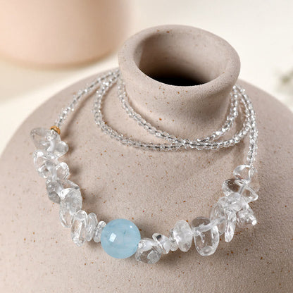 Buddha Stones Irregular White Crystal Aquamarine Bead Healing Necklace Pendant