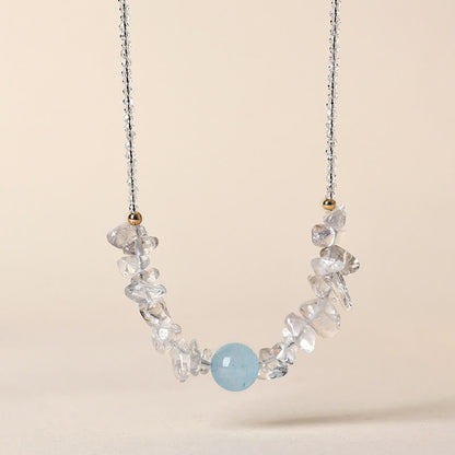 Buddha Stones Irregular White Crystal Aquamarine Bead Healing Necklace Pendant