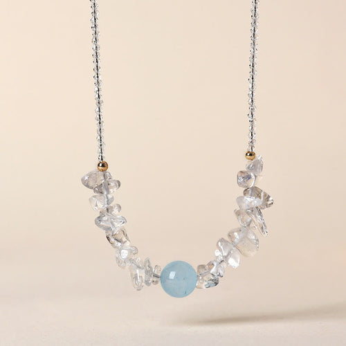 Buddha Stones Irregular White Crystal Aquamarine Bead Healing Necklace Pendant